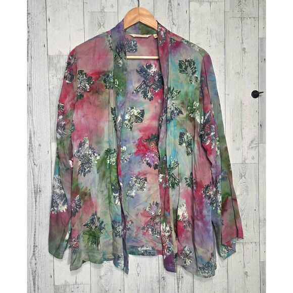 Soft Surroundings Watercolor Floral Batik Topper Kimono Sz. L - Picture 3 of 8